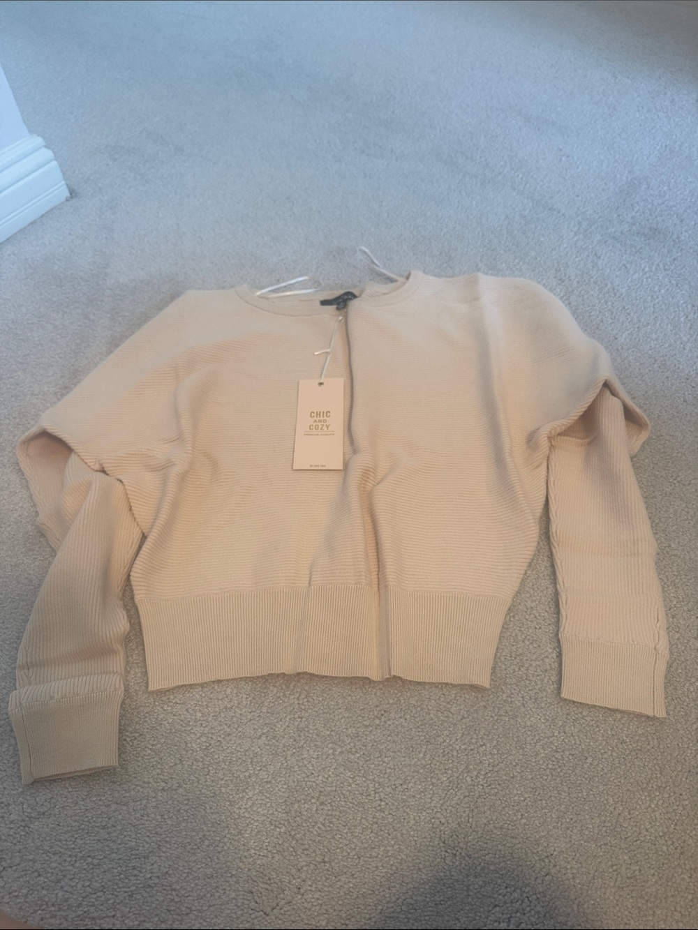 Love Tree Cream Ribbed Knit Sweater
